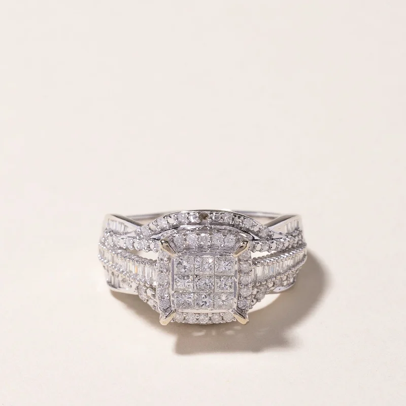 Luxury Meets Affordability – Jewelry Sale Live Now 10k White Gold Cluster Diamond Ring | 1.02ctw | SZ 8.75