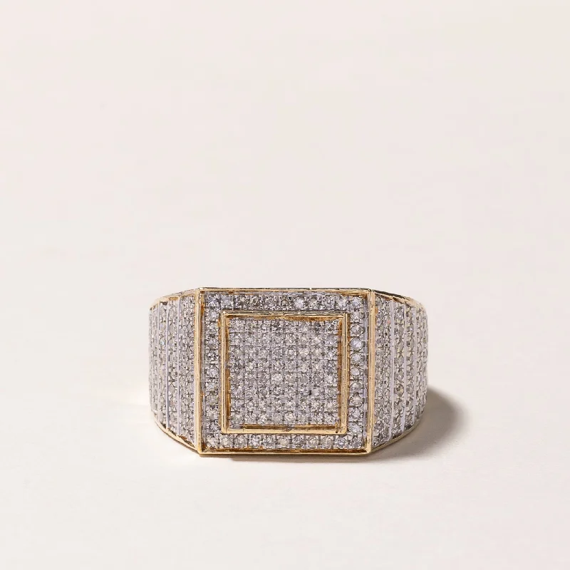 Personalized Jewelry At Special Discount Rates 10k Yellow Gold Cluster Diamond Signet Ring | 1.53ctw | SZ 8.75
