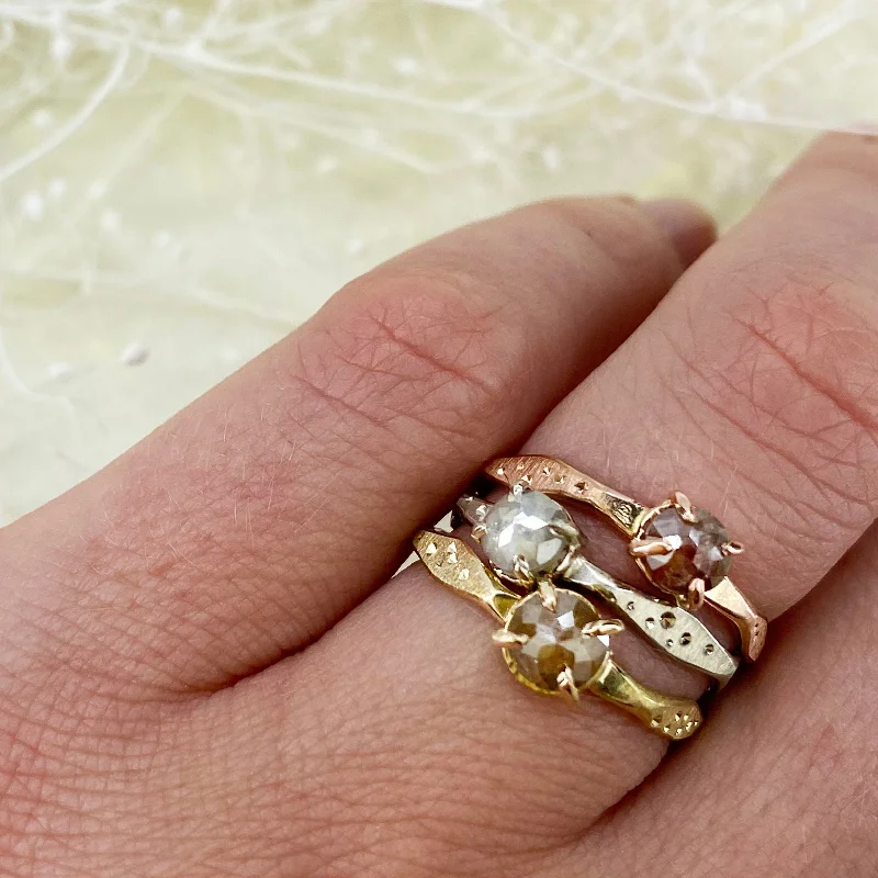 Luxury Jewelry Now At Special Promotional Rates 14k Tri Gold Rose Cut Diamond Ring Stackers