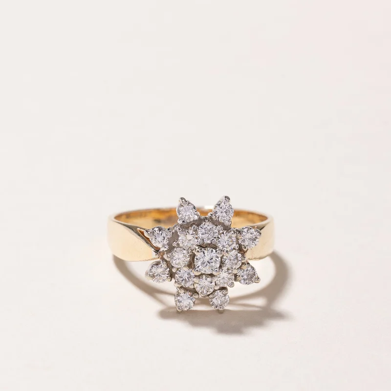 Fashion-Forward Jewelry At Incredible Prices 14k Yellow Gold Cluster Diamond Ring | 0.89ctw | SZ 7