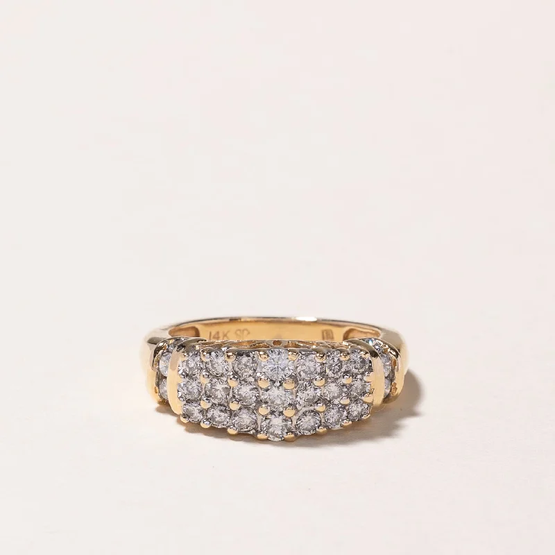 Best Jewelry Sale Prices – Limited-Time Offer 14k Yellow Gold Triple Row Diamond Ring | 0.92ctw | SZ 6