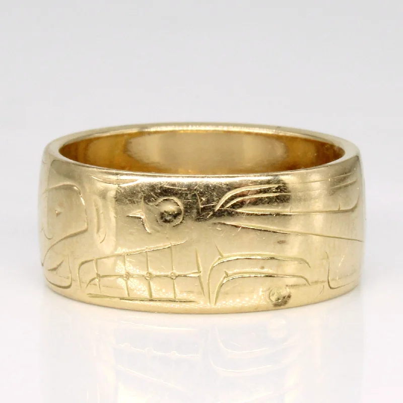 Customized Silver Jewelry For Unique Style 14k Yellow Gold Indigenous Art Ring | SZ 5.5 |