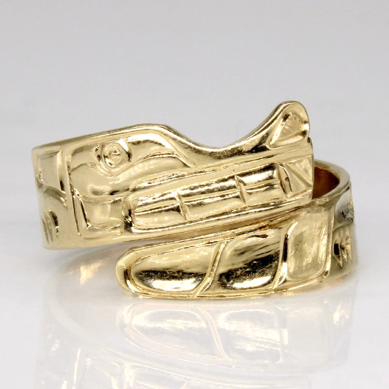 Handmade Pearl Jewelry For Timeless Elegance 14k Yellow Gold Indigenous Art Ring | SZ 7.25 |
