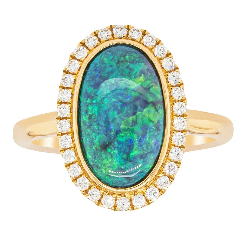 Delicate Crystal Jewelry For Sophisticated Charm 18ct Yellow Gold 2.36ct Opal & Diamond Ring