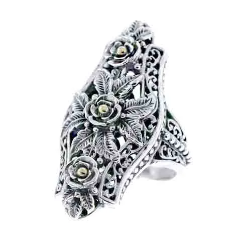 Elegant Jewelry, Exclusive Prices – Shop Now 18Kt Gold & Silver Enlongated Rose Collection Ring