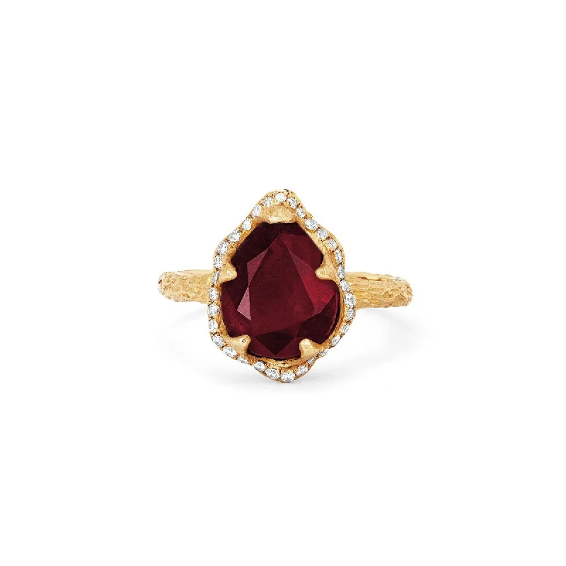 Chic And Stylish Jewelry At Exclusive Prices Baby Queen Water Drop Natural Ruby Ring with Full Pavé Diamond Halo