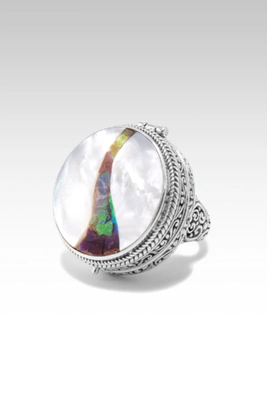 Flash Sale On Exquisite Jewelry – Don't Miss Out Be the Light Locket Ring™ In White Mother of Pearl with Ammolite Inlay Doublet