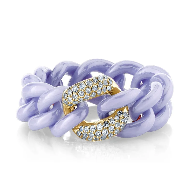 Romantic Heart-Shaped Jewelry For Special Gifts SINGLE PAVE LAVENDER CERAMIC MEDIUM LINK RING