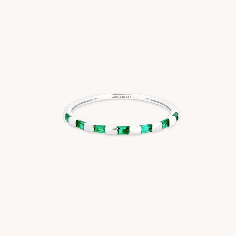 Shop Stylish Jewelry Now And Save Big Emerald Baguette Band Ring in Solid White Gold