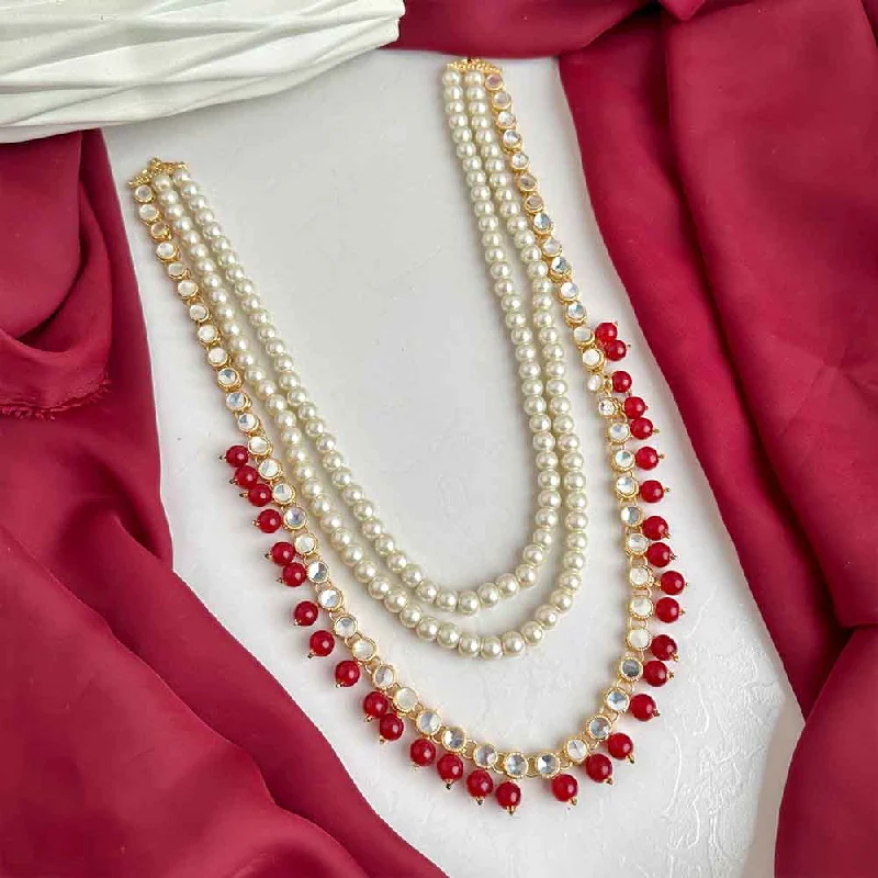 Delicate Crystal Jewelry For Sophisticated Charm Jeena Kundan Maala (Maroon)