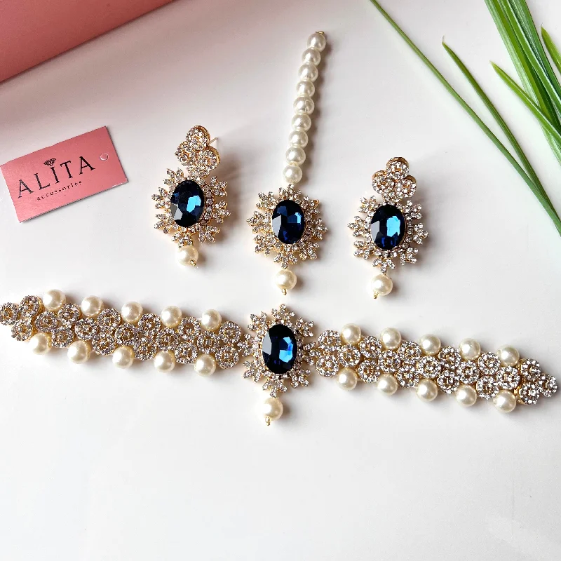 Handmade Pearl Jewelry For Timeless Elegance Mehrbano (Golden Navy Blue)