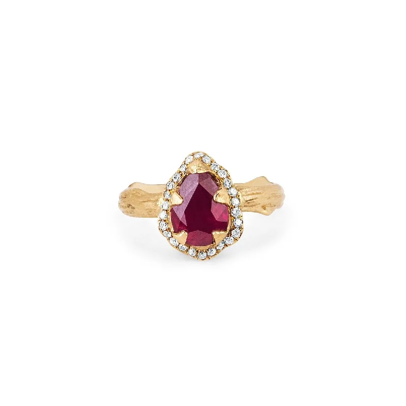 Upgrade Your Jewelry Collection For Less Micro Queen Water Drop Natural Ruby Rose Thorn Ring with Full Pavé Diamond Halo