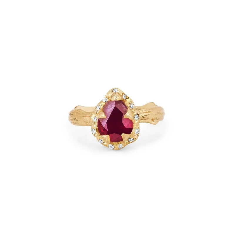 Handcrafted Beauty At Affordable Prices Micro Queen Water Drop Natural Ruby Rose Thorn Ring with Sprinkled Diamonds