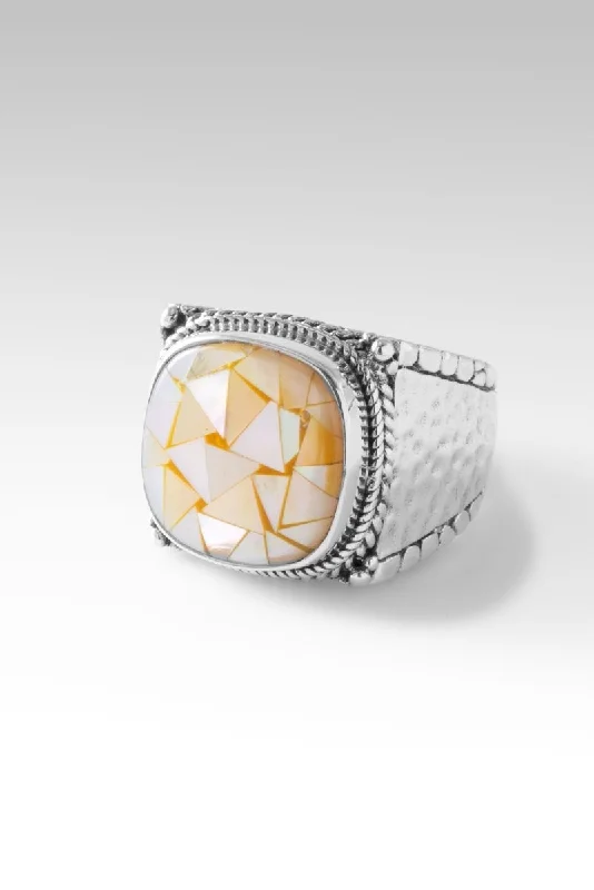 Huge Savings On Premium Jewelry Styles Peaceful Heart Ring™ in Golden Mother of Pearl Mosaic