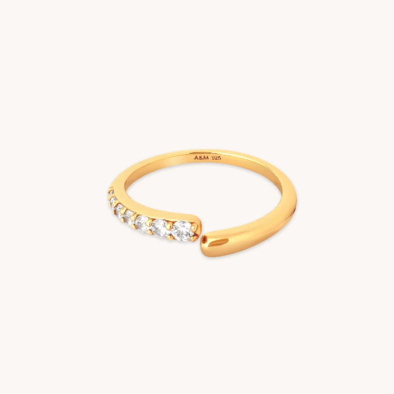 Discounted Jewelry For A Glamorous Look Orbit Crystal Open Ring in Gold