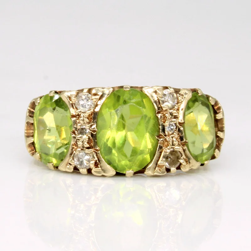 Best Jewelry Sale Prices – Limited-Time Offer Vintage Oval Peridot & Diamond Three Stone Ring | 3.00ctw, 0.11ctw | SZ 6.5 |