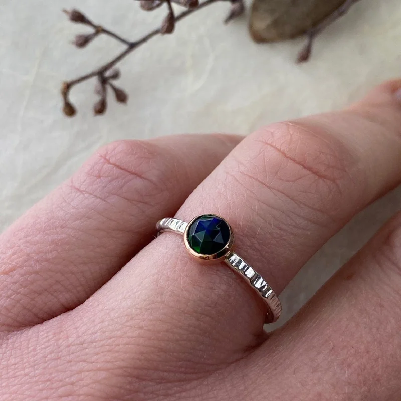 Handcrafted Beauty At Affordable Prices Rose Gold and Silver Black Opal Ring