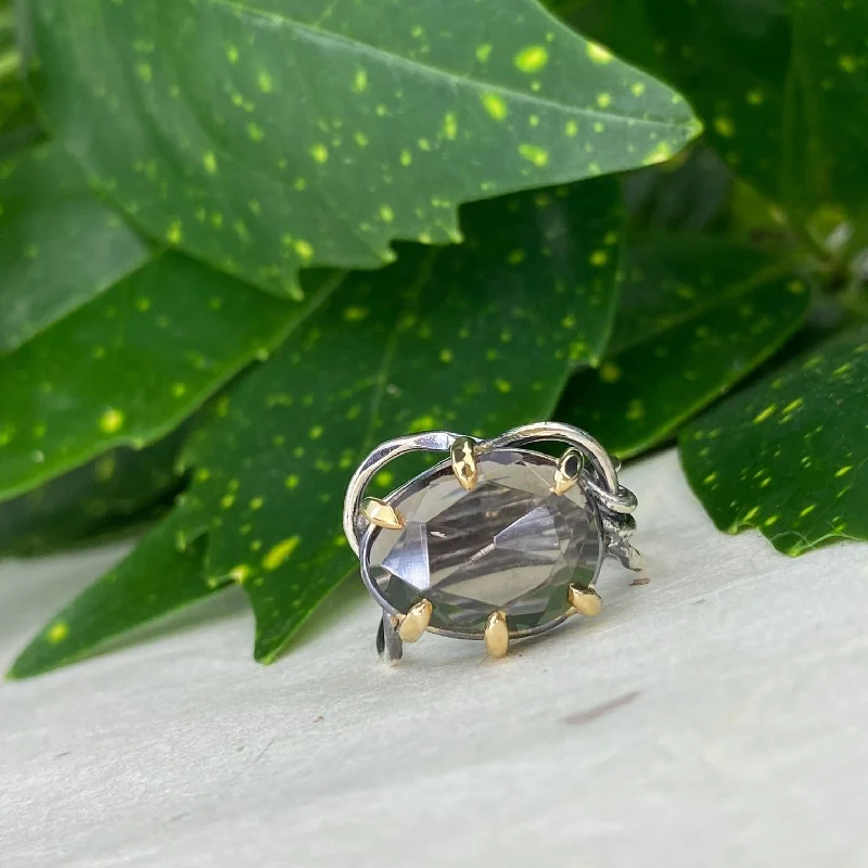 Jewelry Clearance – Final Chance To Save Big Silver and Gold Rose Cut Smokey Quartz Ring