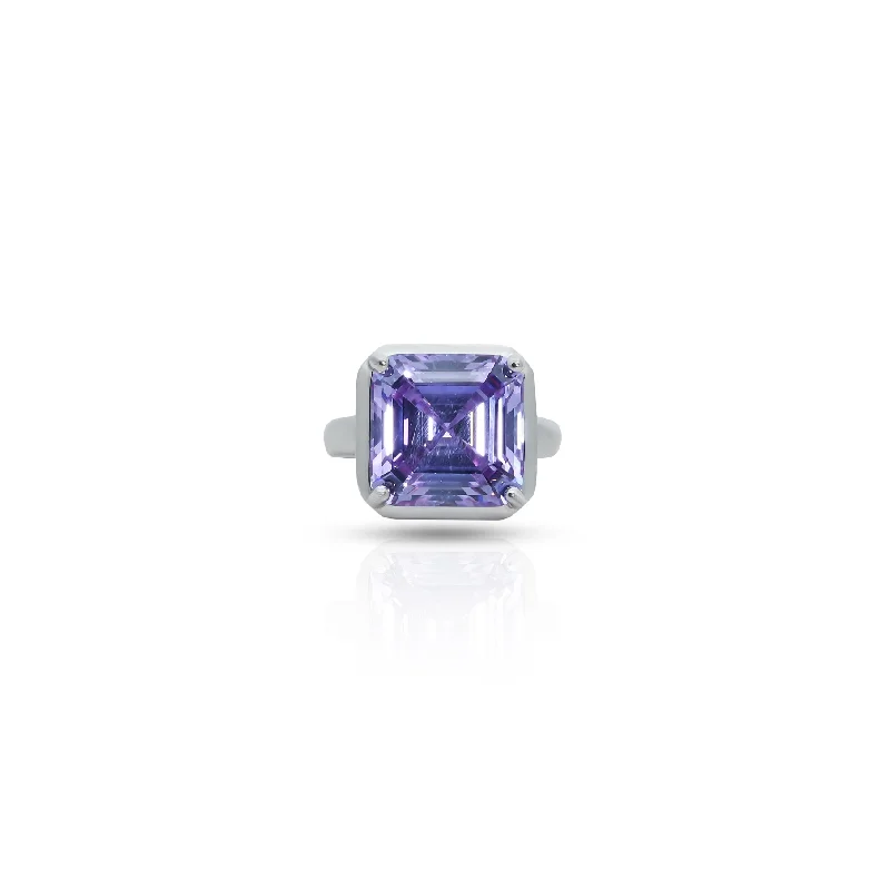 Trendy Minimalist Jewelry For Everyday Wear Silver Center Purple Square Shape Gem Stone Ring for Boys