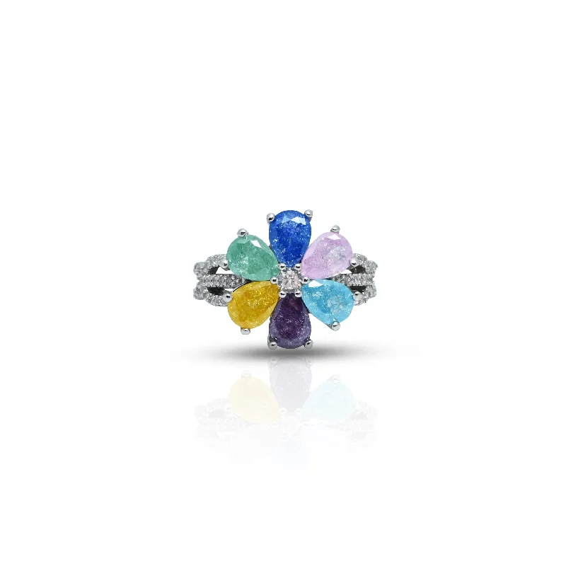 Huge Markdowns On Premium Jewelry Styles Silver Colourful Flower Leaf Ring