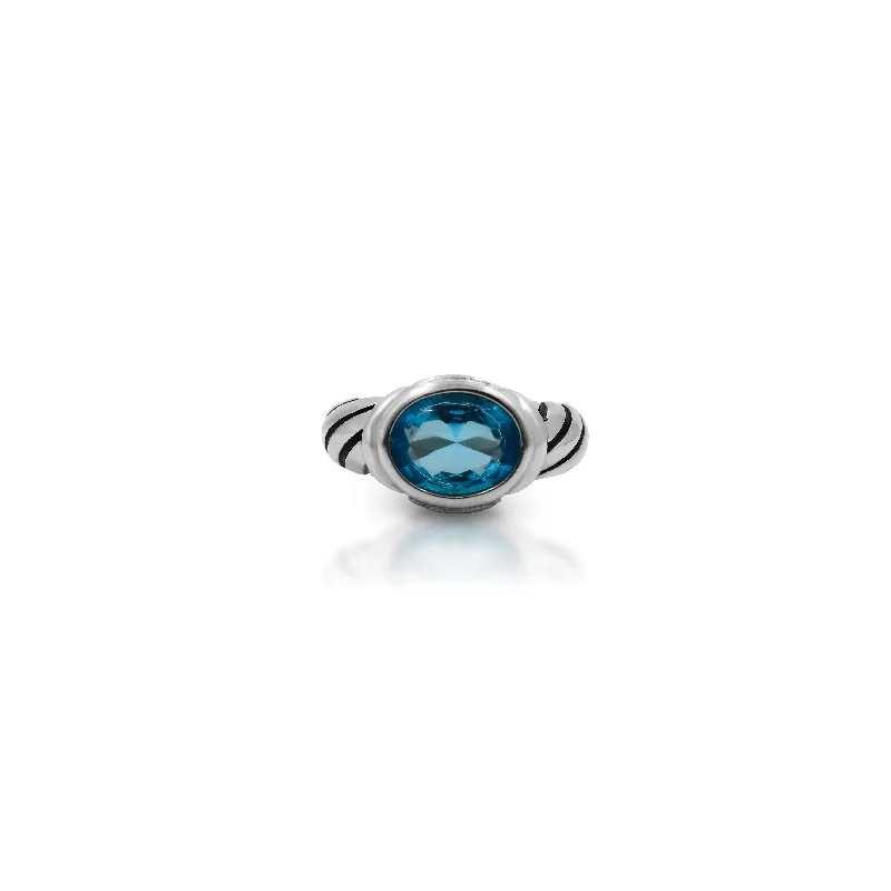 Romantic Heart-Shaped Jewelry For Special Gifts Silver Oval Light Blue Gem Stone Ring for Boys