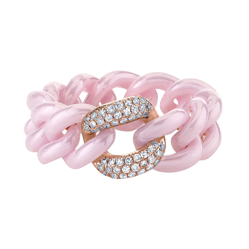 Premium Diamond Jewelry At Once-In-A-Lifetime Discounts SINGLE PAVE PINK CERAMIC MEDIUM LINK RING