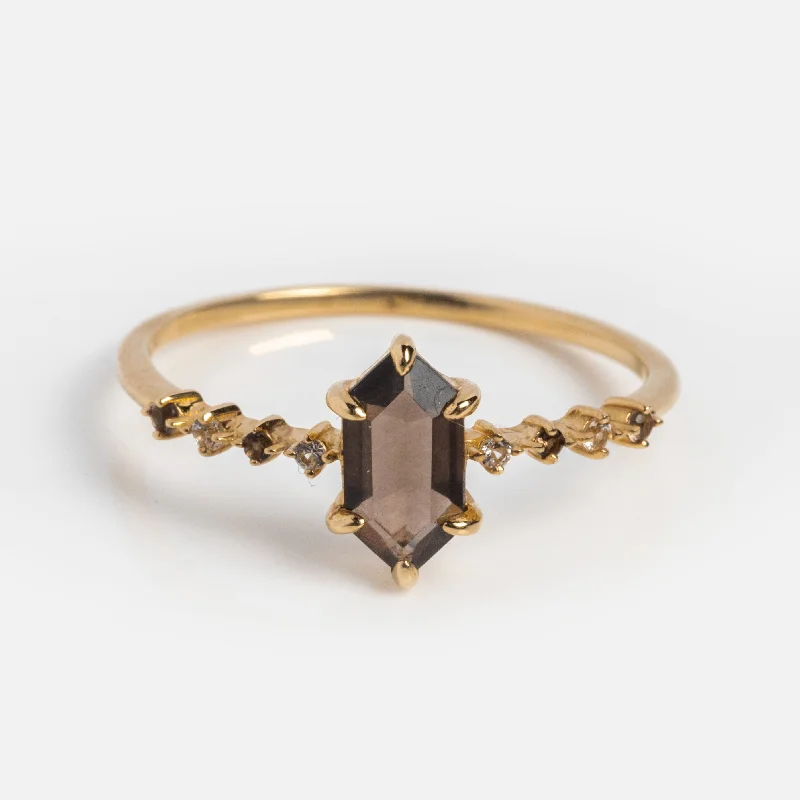Bestselling Jewelry Now On Sale – Elevate Your Look Solid Gold Smoky Quartz Hexagon Ring for Courage
