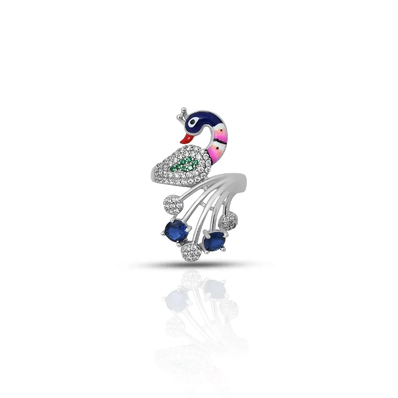 Handcrafted Jewelry Sale – Unique Designs At Low Prices Sterling Silver Blue Stone with Peacock Design Ring for Girls