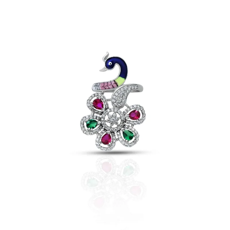 Exclusive Online Jewelry Sale – Don't Wait Sterling Silver Peacock and Flower Design Ring for Girls