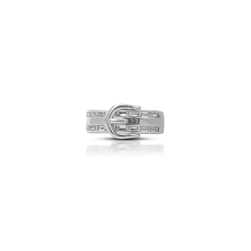 Exclusive Jewelry Sale – Grab Timeless Pieces Now Stylish Silver Belt Buckle Ring with White Stones