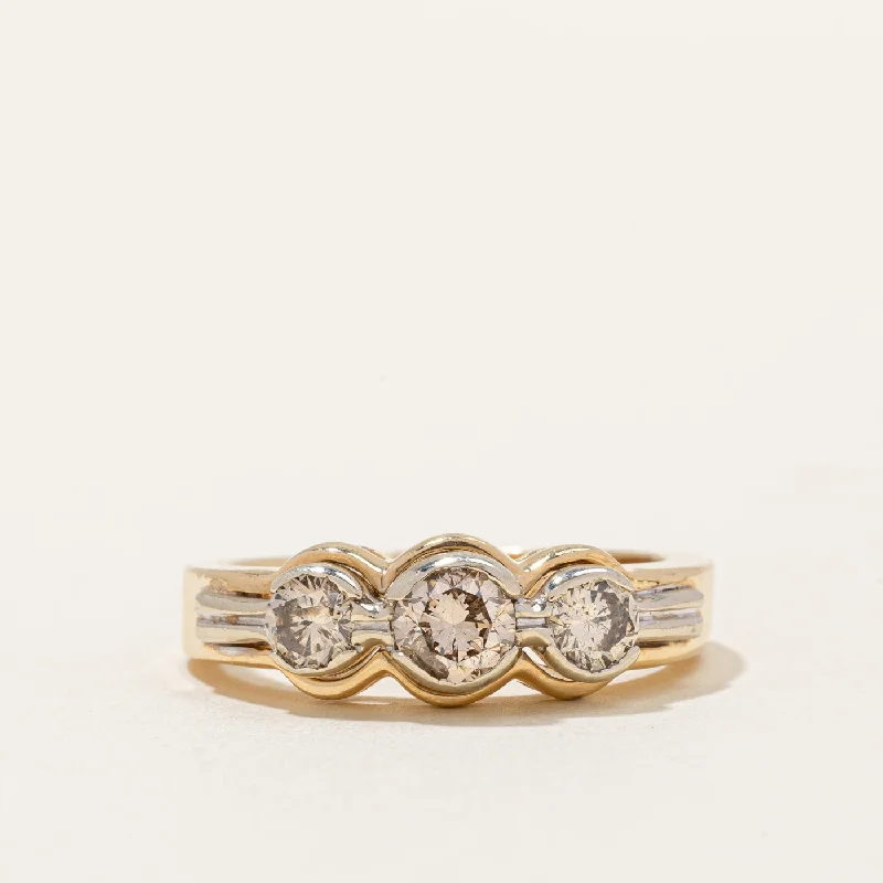 Customized Silver Jewelry For Unique Style Two Tone Gold Three Stone Diamond Ring | 0.85ctw | SZ 8.5 |