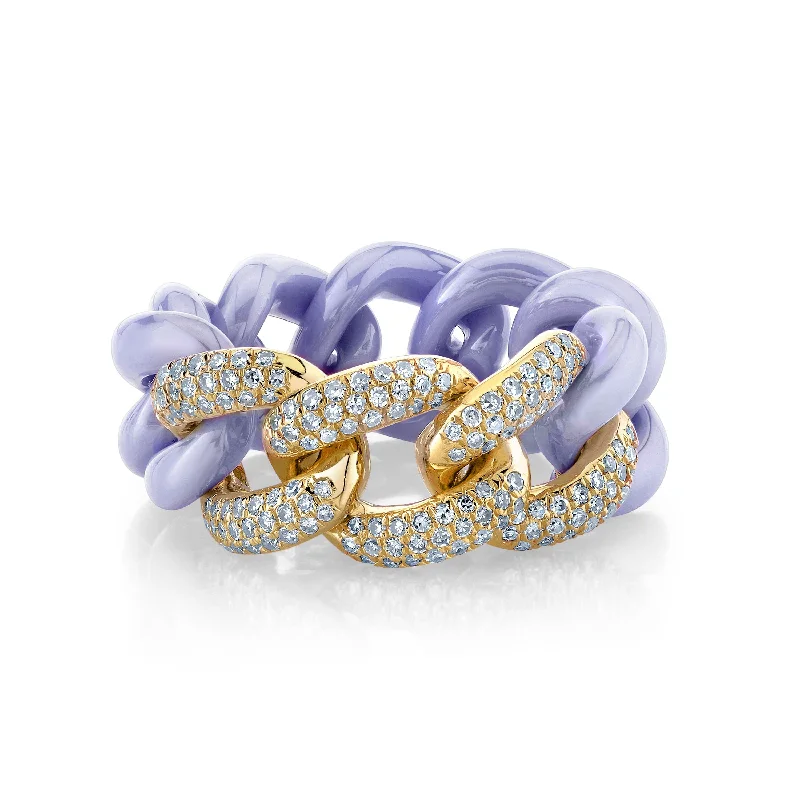 Handmade Pearl Jewelry For Timeless Elegance TRIPLE PAVE LAVENDER CERAMIC ESSENTIAL LINK RING