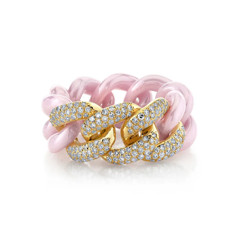 Trending Jewelry Now At Unbeatable Prices TRIPLE PAVE PINK CERAMIC ESSENTIAL LINK RING