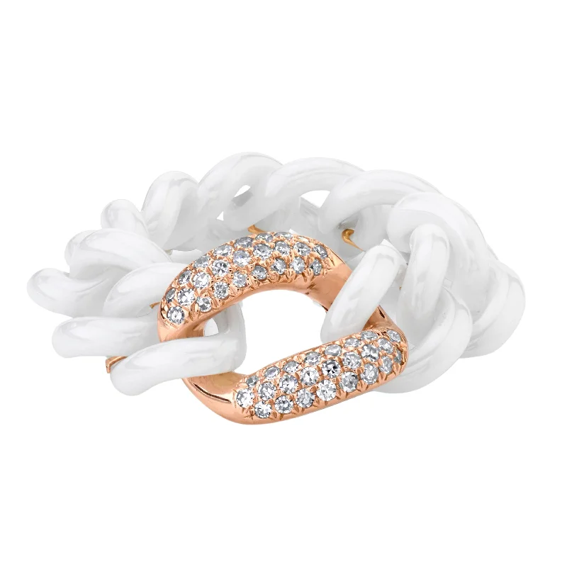 Jewelry Deals That Outshine The Rest WHITE DIAMOND & WHITE CERAMIC PAVE MEDIUM LINK RING