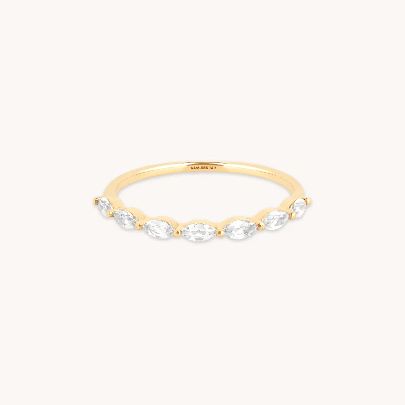 Fashion-Forward Jewelry At Exclusive Discounts White Topaz Marquise Band Ring in Solid Gold