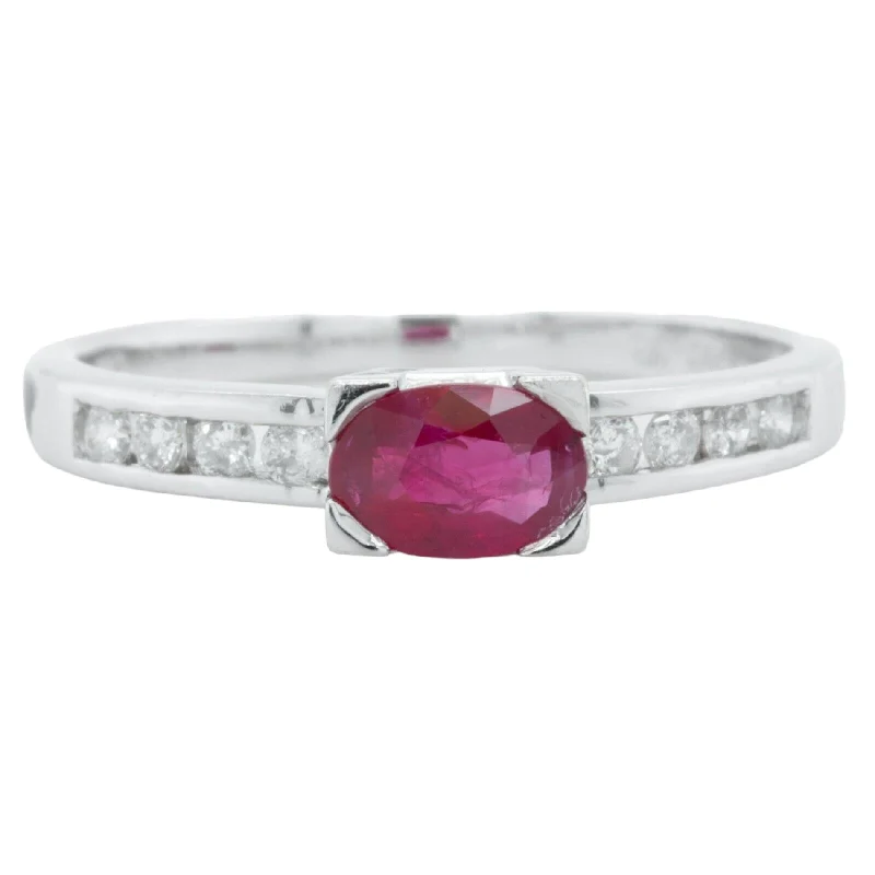 Elegant Jewelry Pieces At Unbelievable Prices 14k White Gold 0.60ct Oval Ruby & 0.17ctw Diamond Engagement Ring Size 7