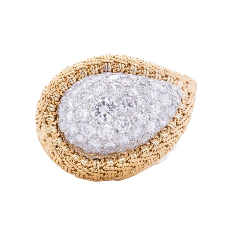 Elegant Jewelry, Exclusive Prices – Shop Now 18k Yellow Gold Pave Diamond Woven Paisley Motif Ring 3.50ctw G SI1 sz 6.5