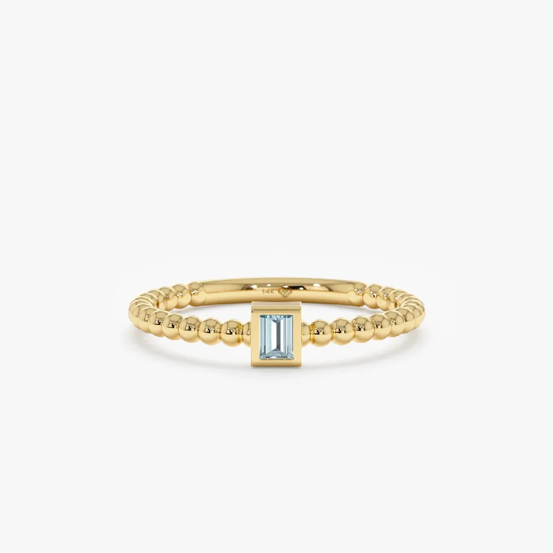 Limited-Time Jewelry Discounts – Shine Without The Splurge Aquamarine Ring In Solid Gold Beaded Design, Liv