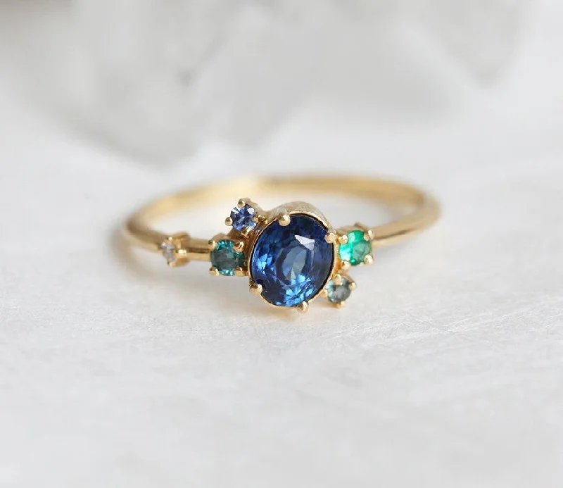Get Your Favorite Jewelry At The Best Price Capella Blue Sapphire Emerald Diamond Cluster Ring