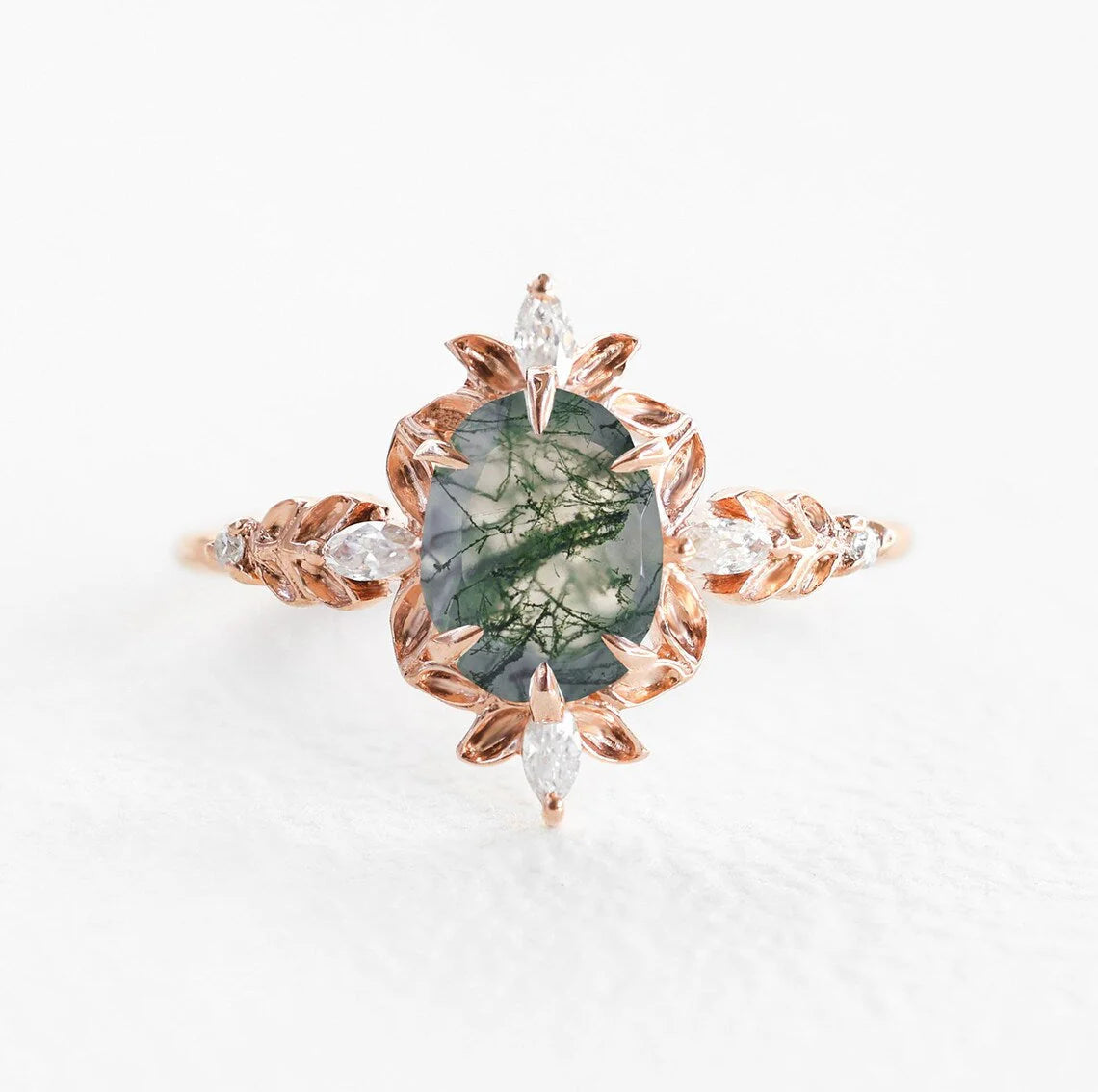 Breathtaking Jewelry At Limited-Time Savings Enya Moss Agate Diamond Floral Engagement Ring