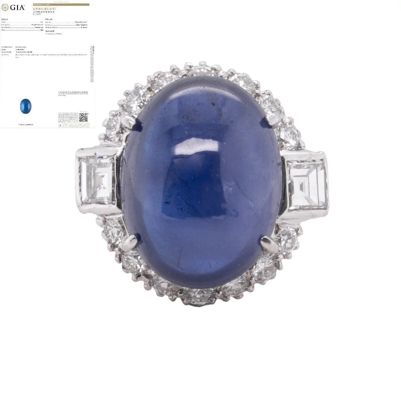 Timeless Elegance, Temporary Discounts – Act Fast GIA Sri Lankan Oval Cabochon Sapphire & Diamond Halo 14k White Gold Ring 1.50ctw