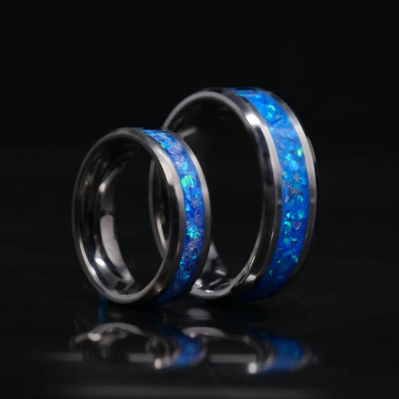 Shop Stylish Jewelry Now And Save Big Matching Winter's Howl Glowstone Wedding Ring Set in Tungsten