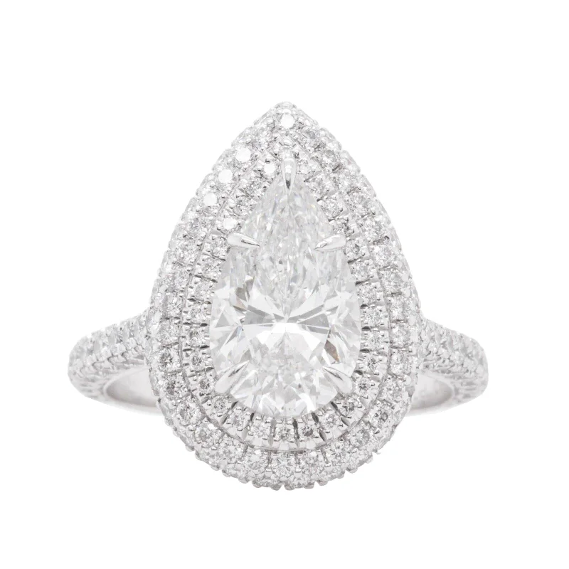 Timeless Beauty, Unbeatable Deals – Jewelry Sale On Platinum 950 GIA Pear Diamond G SI2 Double Halo Engagement Ring 3.98ctw Size 6