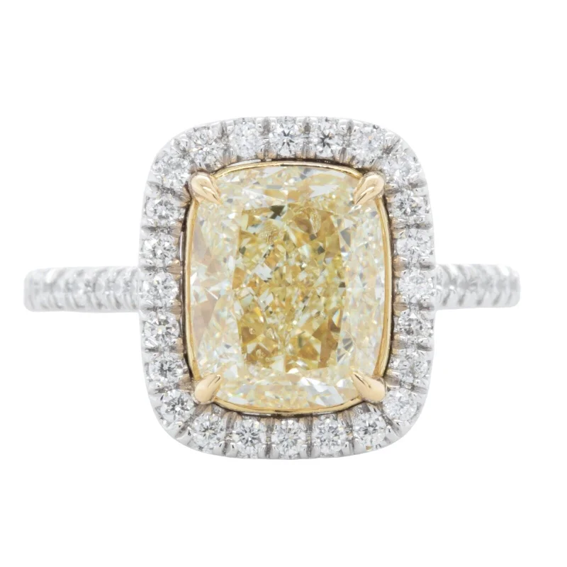 Shop Fine Jewelry With Amazing Deals Platinum Cushion Brilliant Fancy Yellow Diamond Halo Ring 3.86ctw W-X VVS1 sz 5