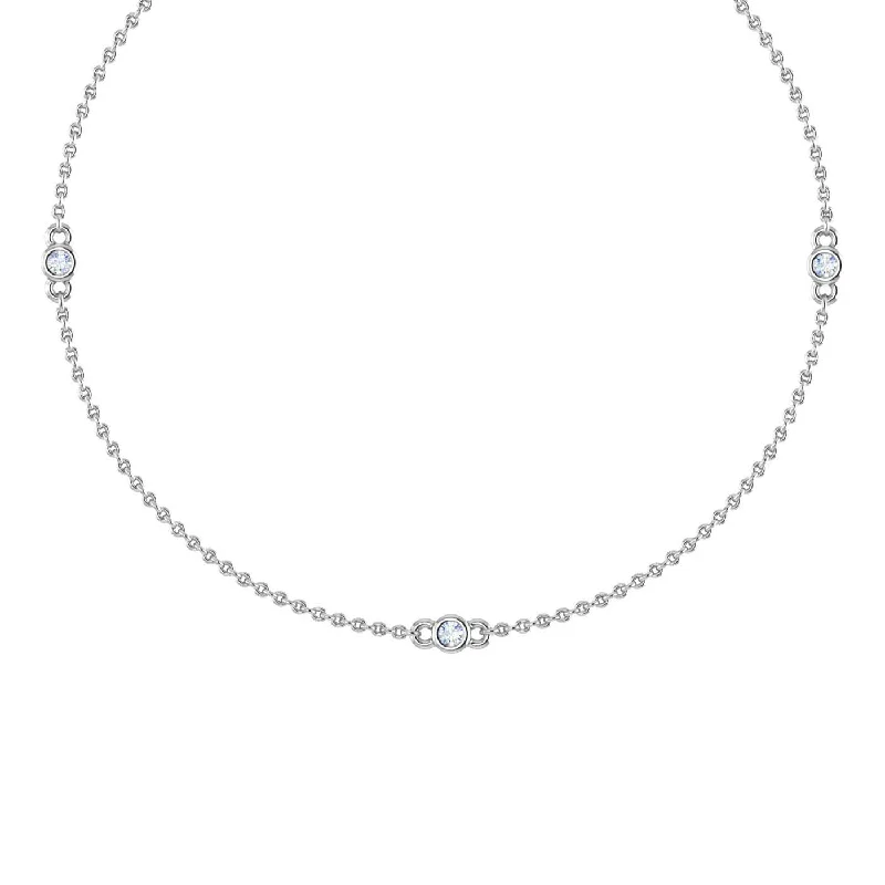 Bohemian-Inspired Jewelry For Free-Spirited Fashion 0.05 Carat Diamond By Yard 3 Station Necklace in Gold (Silver Chain Included) - IGI Certified