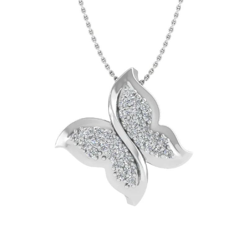 Premium Jewelry, Premium Discounts – Act Fast 0.14 Carat Butterfly Diamond Pendant Necklace in Gold (Included Silver Chain) - IGI Certified