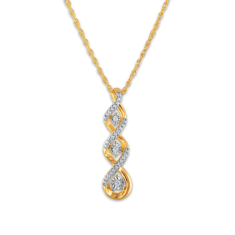 Elegant Jewelry, Affordable Luxury – Shop Now 1/10 CTW Diamond Three Stone Twist 18-inch Pendant in 10KT Yellow Gold