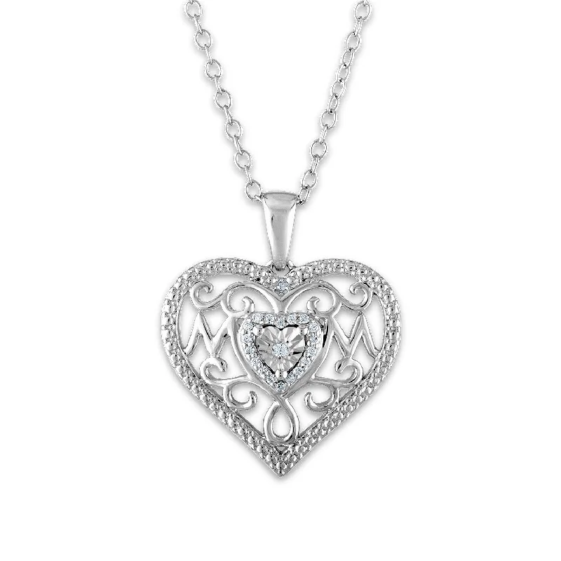 Get The Sparkle You Love At Prices You Adore 1/16 CTW Diamond Heart Mom Pendant in Sterling Silver