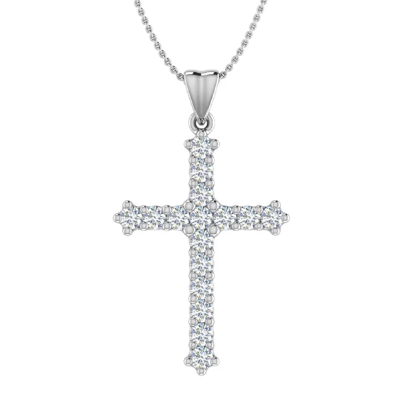 Classic And Modern Jewelry Styles On Sale 1/2 Carat Diamond Cross Pendant Necklace in Gold (Silver Chain Included) - IGI Certified