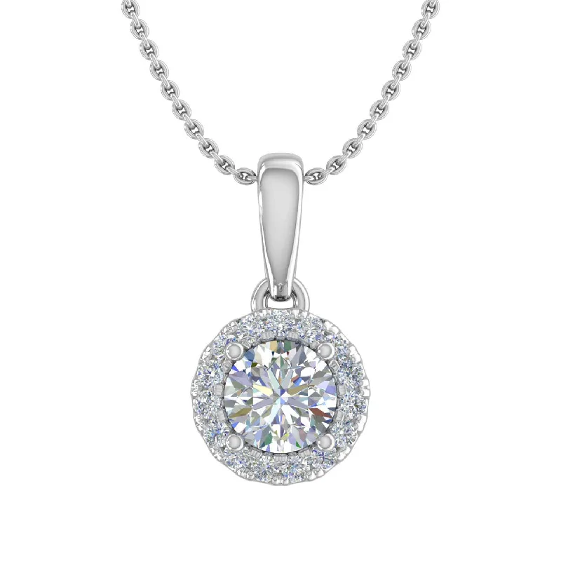 Huge Savings On Timeless Jewelry Collections 1/2 Carat Diamond Halo Pendant Necklace in Gold (Silver Cable Chain)